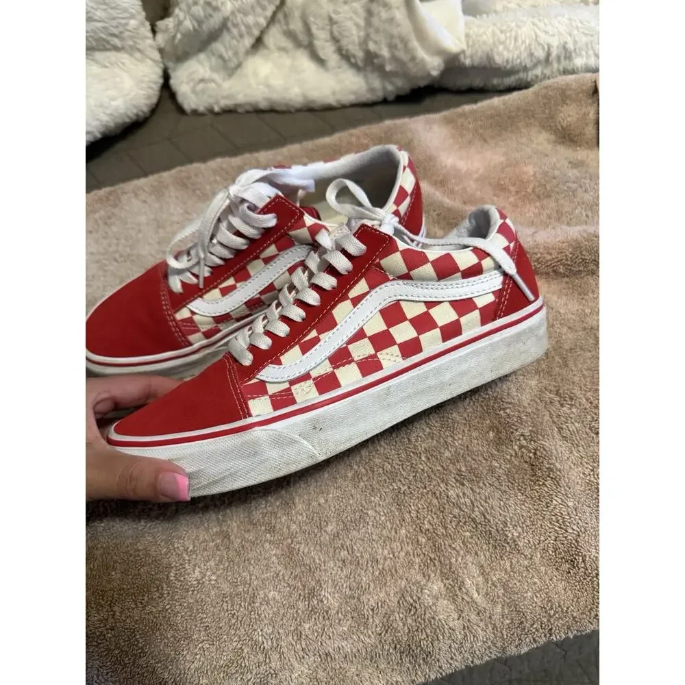 VANS Old Skool Red White Checkerboard Canvas Sneakers Men's US 7 Lace Up